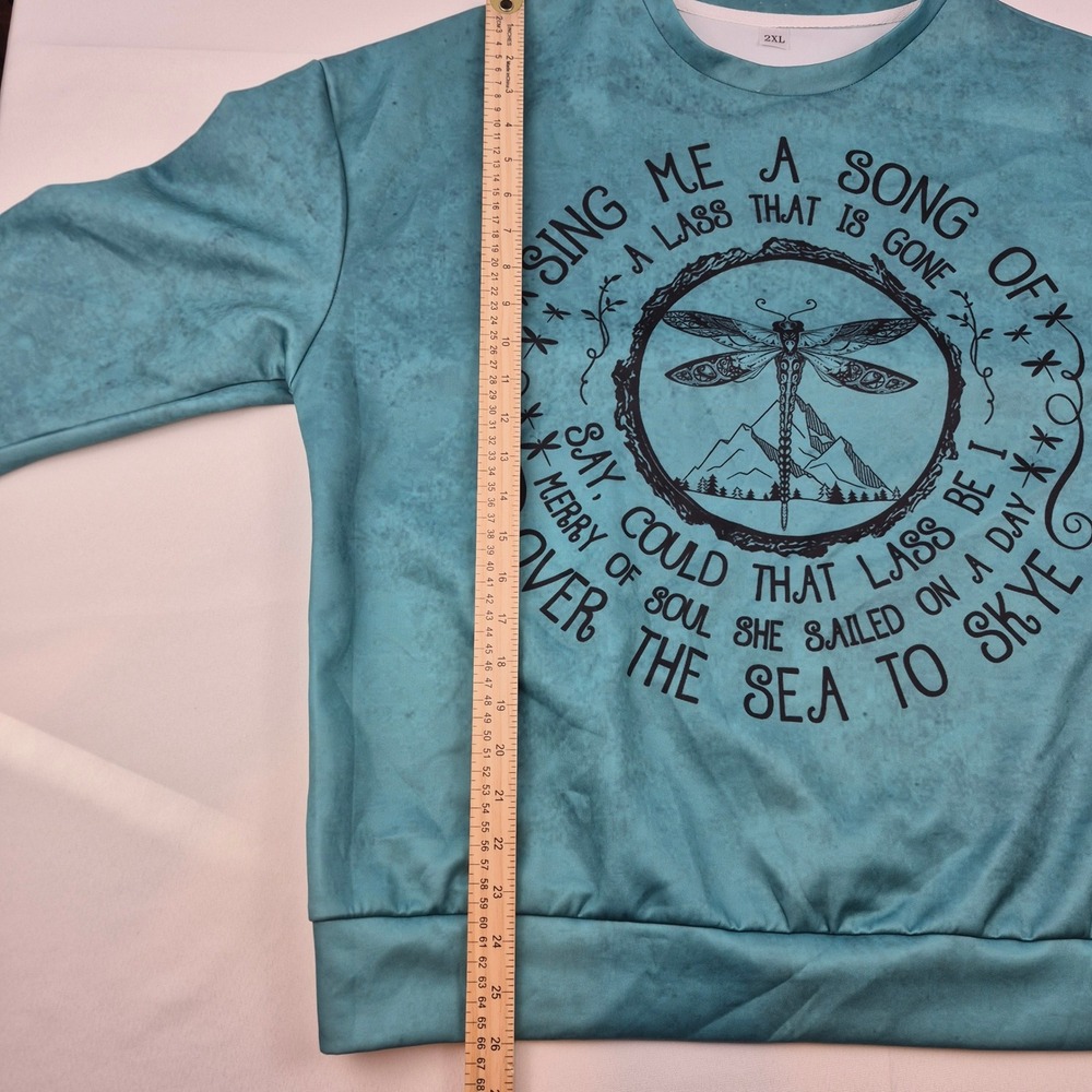 Outlander Sweatshirt Women's 2X Teal Shiny Finish Crewneck Over the Sea Quote - Picture 8 of 12